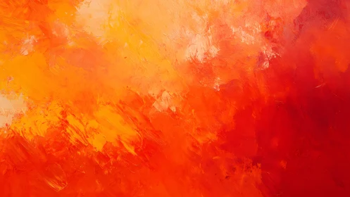 Vivid Abstract Painting with Bold Orange and Red Brushstrokes.