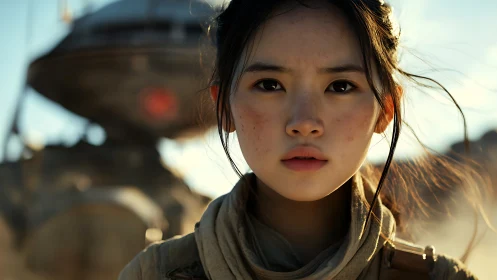 Desert wasteland wanderer with sci fi drone in background