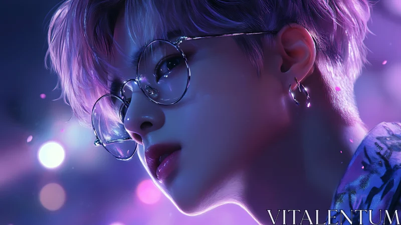 Soft neon portrait glows around a thoughtful glasses wearer