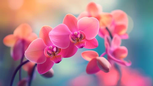 Pink Phalaenopsis Orchid Specimens with Shallow Depth of Field and Warm Color Gradient