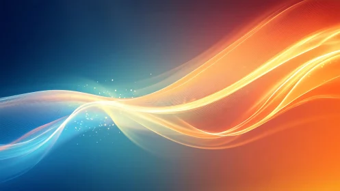 Luminous blue and orange light waves flow across a dark space