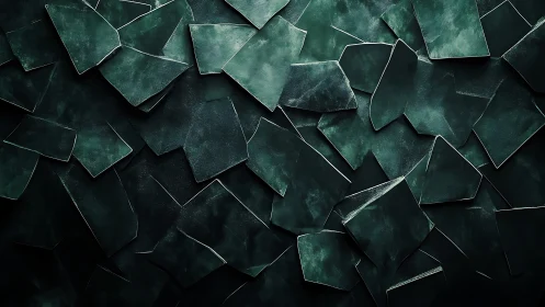 Emerald shards drift like quiet tectonic plates in shadow