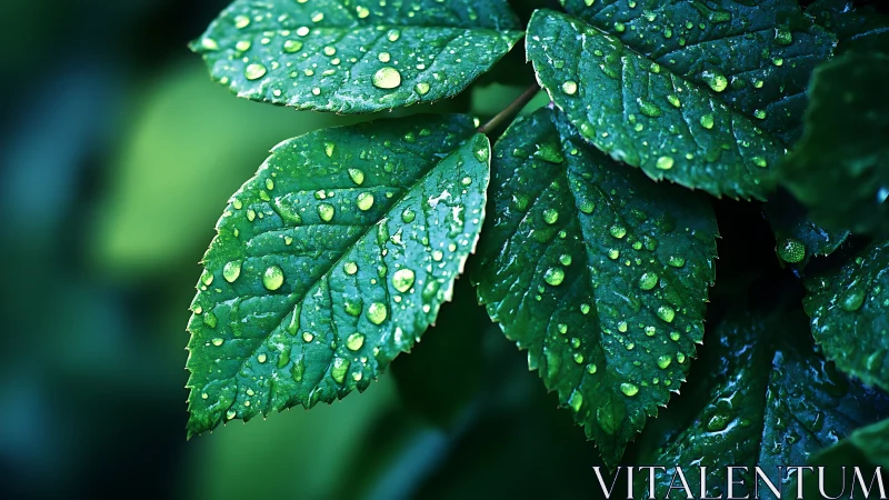 Wet serrated leaves display surface tension in close focus