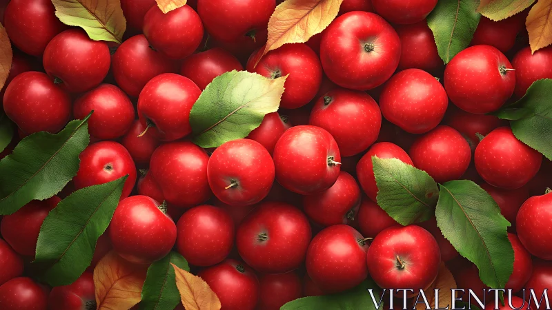 Photorealistic cluster of red apples with foliage accents.