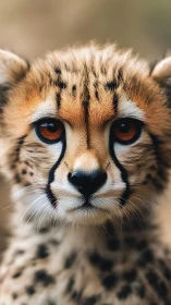 Juvenile cheetah facial portrait in tight optical close-up.