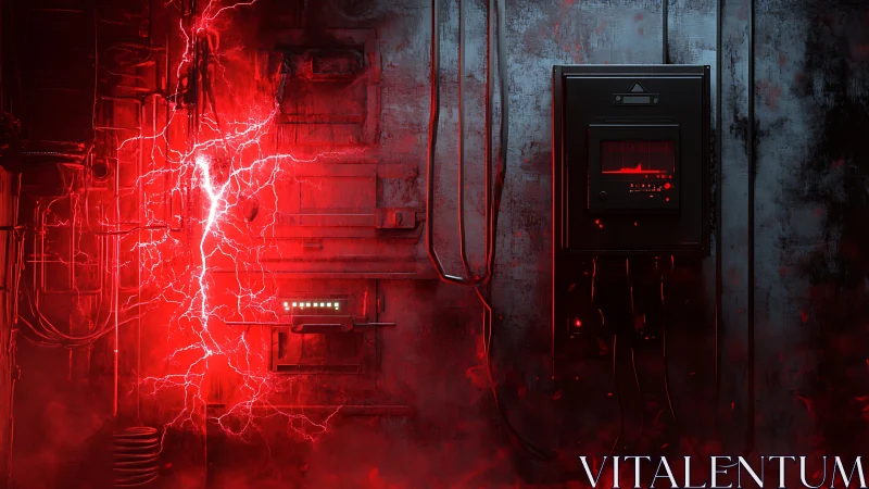 Red electrical surge splits industrial wall control panel