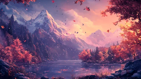 Gentle autumn mountains glow above a quiet reflective lake