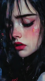 Close-up digital painting shows a young woman in profile