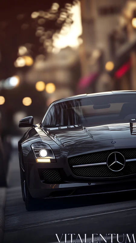 Front three-quarter view of dark Mercedes sports coupe.