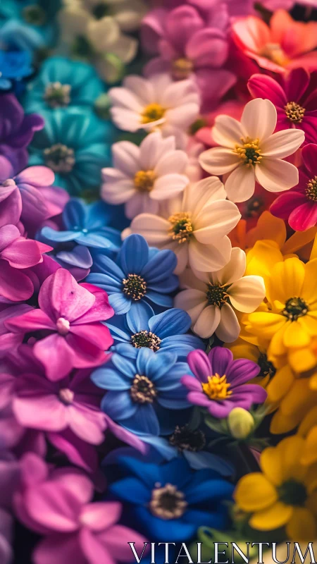 Vibrant cosmos flower garden blooming in rainbow color spectrum