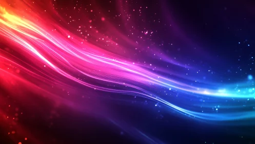 Colorful light streaks flow diagonally across dark gradient space