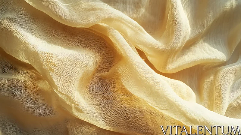 Sunlit sheer fabric folds reveal fine woven texture