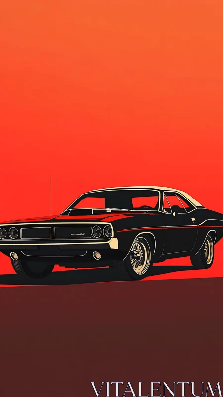 Classic muscle car commands a bold orange horizon.