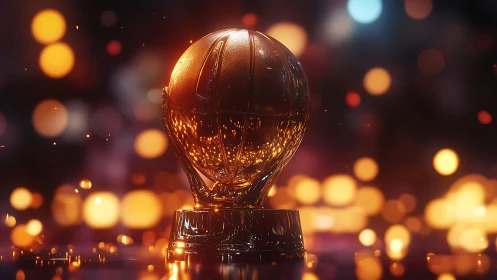 Glowing golden basketball trophy celebrates a bright victory