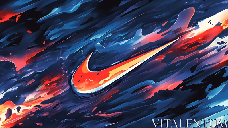 Dynamic orange swoosh in fluid neon blue abstraction.