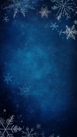 Snowflake border surrounds a textured dark blue background