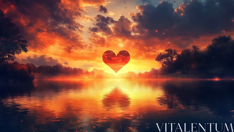 Heart silhouette positioned against sunset gradient.