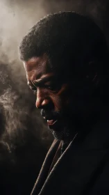 Low-key side portrait isolates pensive man in dramatic smoke