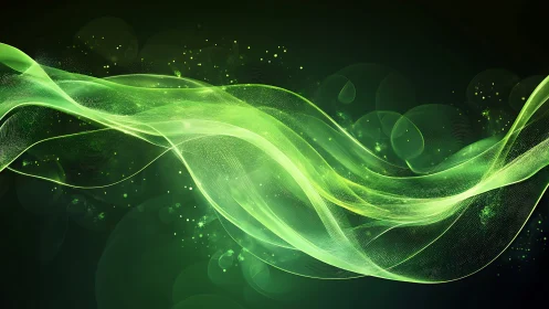 Luminescent green waveform ribbons in digital abstraction.