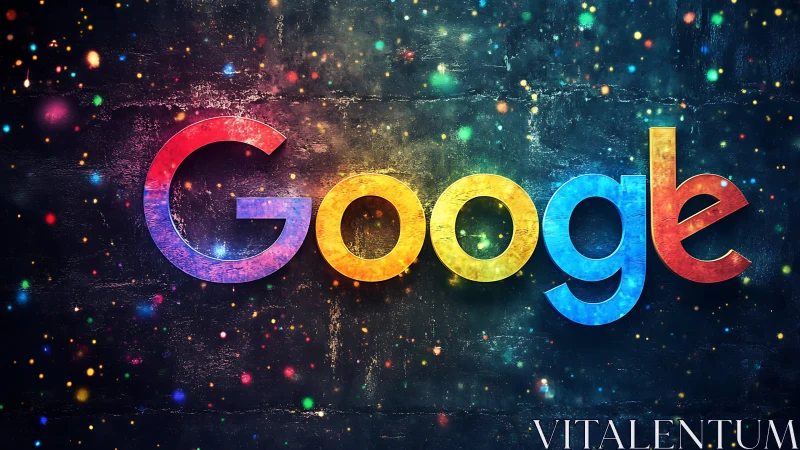 Google logotype with multicolor bokeh effects on dark wall.