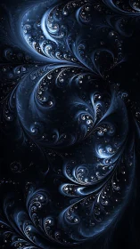 Blue fractal curves form dense swirling abstract digital pattern