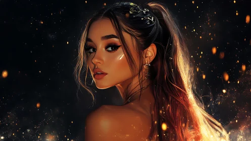 Digital painting portrait with ember-lit cinematic lighting.