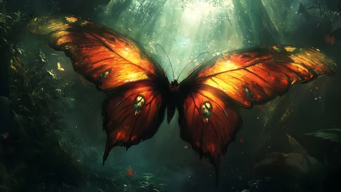 Luminous emberwing butterfly spreads radiant jungle fire