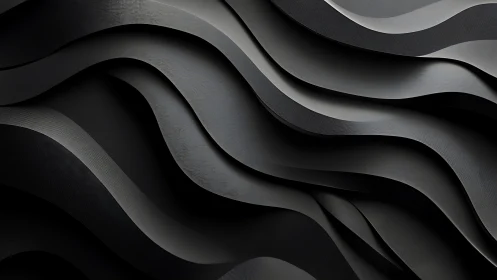 Layered black waves form abstract flowing 3D surface