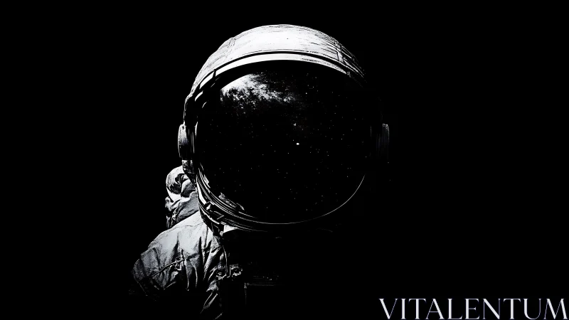 Isolated astronaut helmet reflecting star field at center.