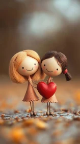 Whimsical Character Duo Holding Red Heart Symbol.