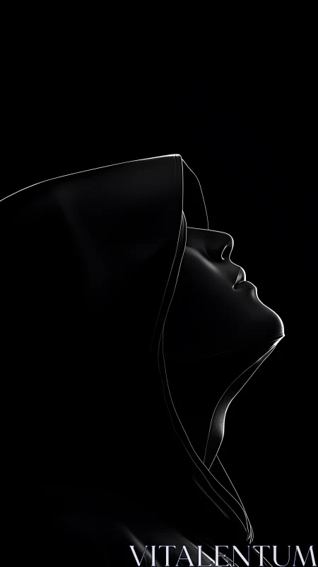 High-contrast hooded profile rendered with minimalist rim lighting
