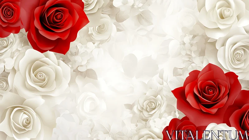 Red and White Rose Arrangement in Three-Dimensional Composition