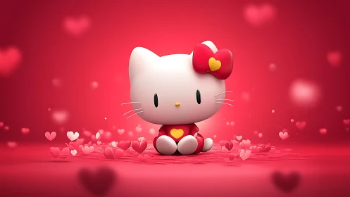 Kawaii Icon Surrounded by Love Floating Endlessly in Pink Dreamscape