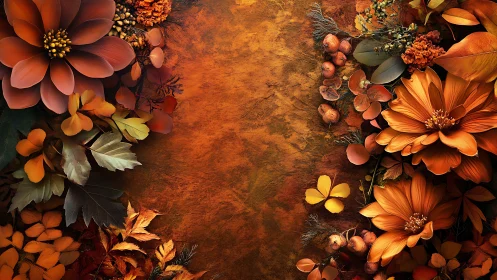 Autumn's Warm Embrace: Orange Florals and Rustic Beauty.
