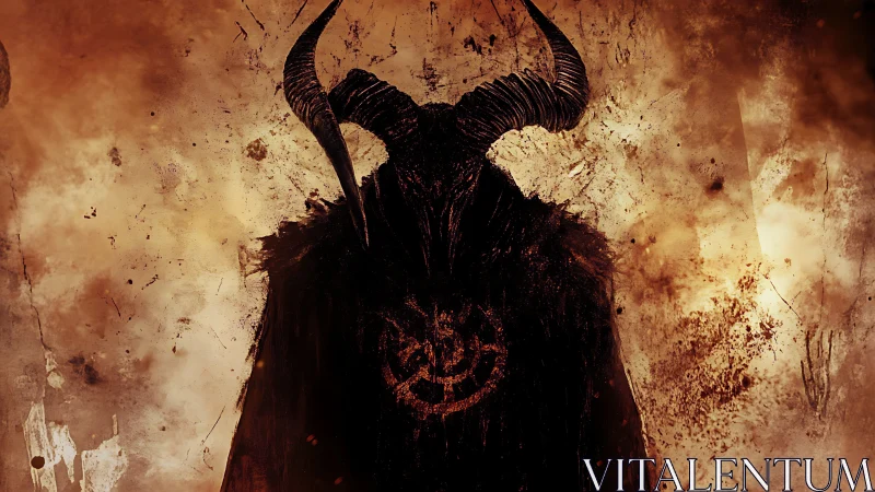 Horned shadow figure against burning textured background.