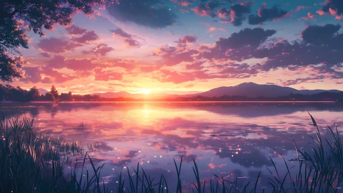 Sunset-laden lake quietly stitches sky and water together