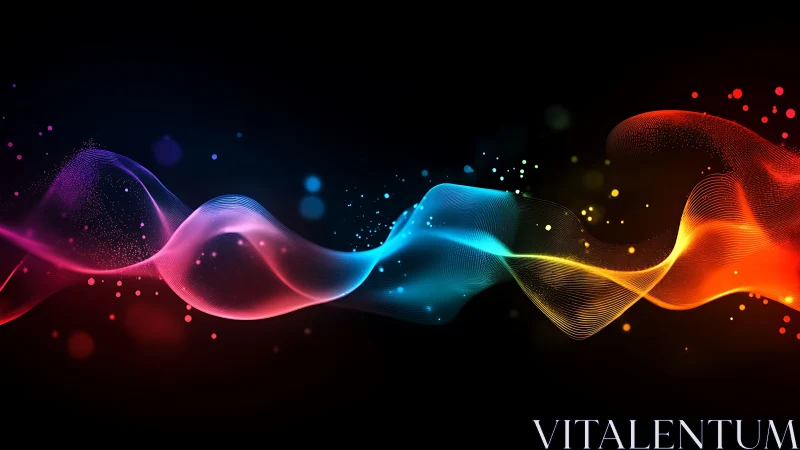 Multicolor sinusoidal light wave ribbons on black background
