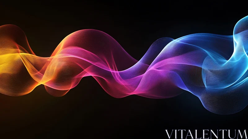 Vibrant neon light waves flow across a deep black void