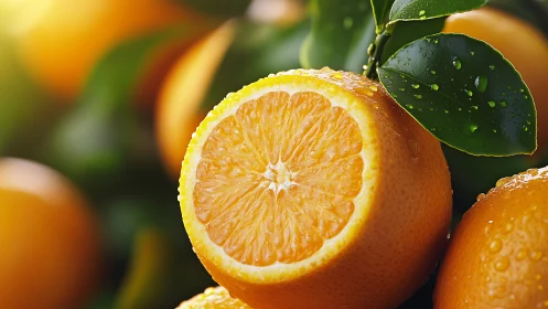 Sunlit orange slice glows with dewy zest and garden freshness.
