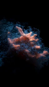 Coral-like orange structure occupies central dark composition