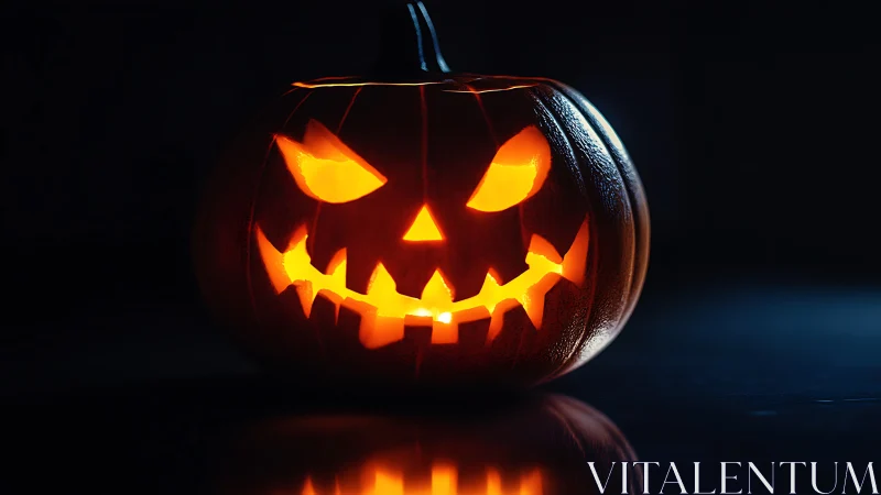 Spooky jack o’lantern glowing softly in the dark night.