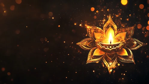 Diwali oil diya with golden lotus mandala bokeh illumination