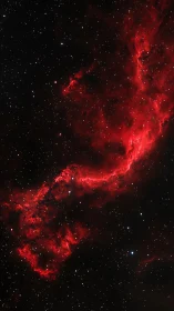 Ruby nebula ribbon sketches fire along the silent void