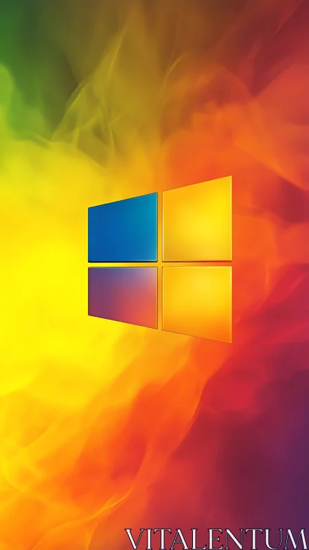 Glowing window logo shining in a soft rainbow color haze.