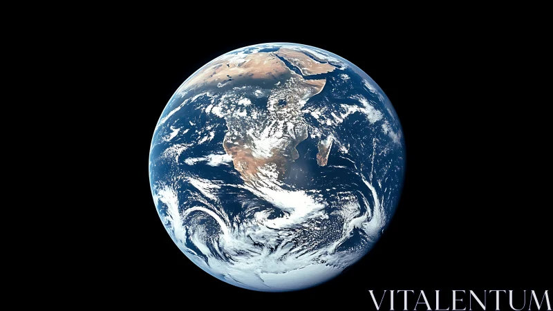 Blue marble Earth drifting alone in velvet-black space.