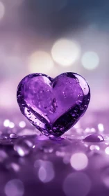 Purple Crystal Heart Suspended in Luminous Bokeh