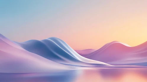 Soft pastel dunes glow under a serene digital sunrise.