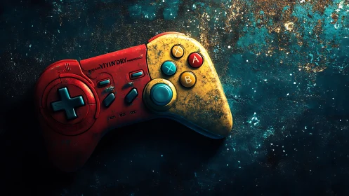 Red and Yellow Game Controller Against Cosmic Background