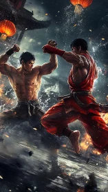 Lantern-lit warriors trade thunderous blows in rainstorm