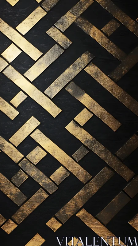Gold geometric strips intersect across deep black space.